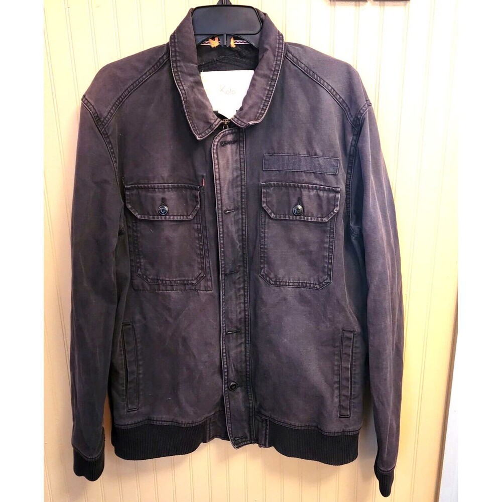 Koto Military Utility Field Zip-Up Button-Pockets Black Jacket Men Size L